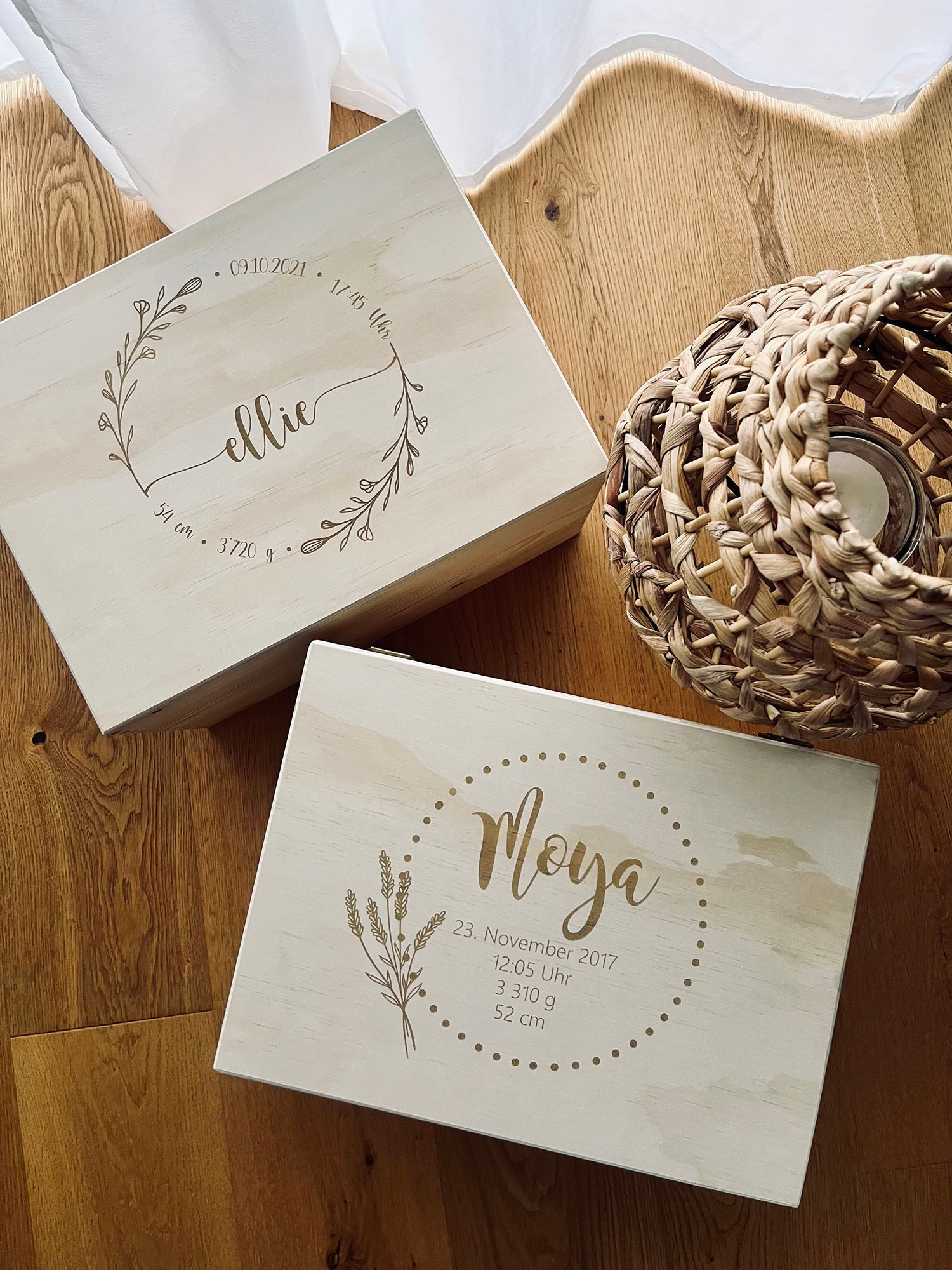 Erinnerungsbox / Erinnerungskiste für die Meilensteine der Liebsten 1 Erinnerungsbox Baby Kind mit Geburtsdaten personalisiert