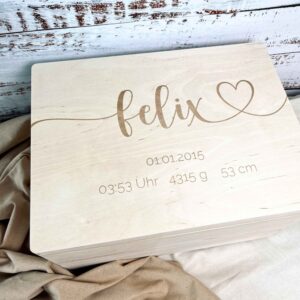 Erinnerungsbox Holz mit ohne Griffmulde GRavur mit Name Daten