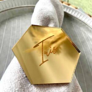 Namensschild Gold Silber Rund 6-Eck