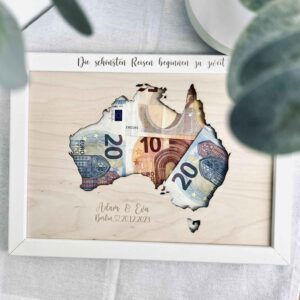 Geldgeschenk Holzbild Karte Australien