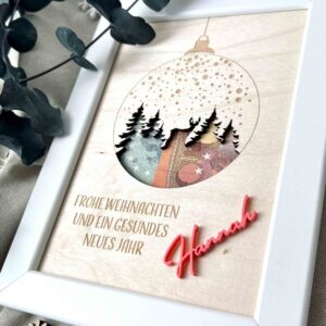 Holzbild Geldgeschenk Winterlandschaft mit Name