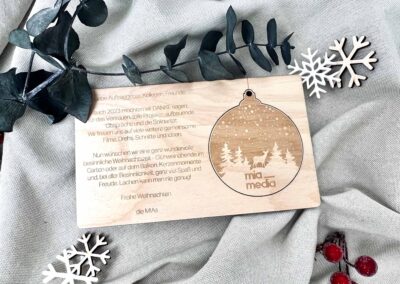 Mitarbeitergeschenke 4 Weihnachtskarte aus Holz, Firmenweihnachtspost, Firmengeschenk, Mitarbeitergeschenke, Kundengeschenk, Individuelle Firmen Weihnachtskarte