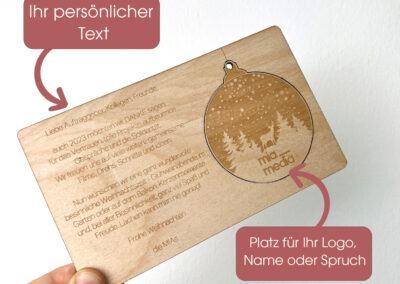 Mitarbeitergeschenke 2 Weihnachtskarte aus Holz, Firmenweihnachtspost, Firmengeschenk, Mitarbeitergeschenk, Kundengeschenk, Individuelle Firmen Weihnachtskarte