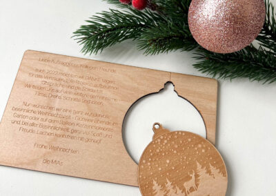 Mitarbeitergeschenke 1 Weihnachtskarte aus Holz, Firmenweihnachtspost, Firmengeschenk, Mitarbeitergeschenk, Kundengeschenk, Individuelle Firmen Weihnachtskarte