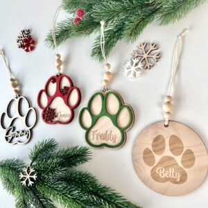 Anhänger Weihnachten Haustier Hund mit Name personalisiert Holz Acryl