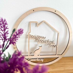 Türschild Haustür mit Haus und Namen und Tier