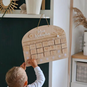 Mein Wochenplan, Wochenplaner mit Wetterkarten, Wochenplaner aus Holz