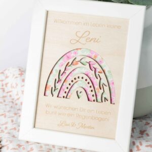 Geschenk zur Geburt Regenbogen mit Name
