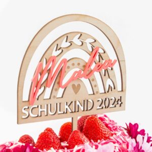 Caketopper Kitakind mit Regenbogen und Name, Caketoopper Schulkind mit Regenbogen und Name