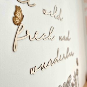 Schriftzug Wanddeko aus Holz Sei wild frech und wunderbar, Spruch Kinderzimmer