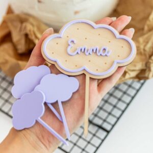 Caketopper Lila Wolke, Caketopper mit Name, Wolkencaketopper