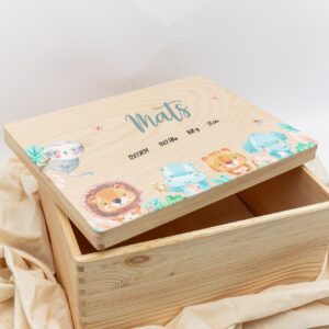 Erinnerungsbox mit Babytieren, Erinnerungskiste mit Geburtsdaten