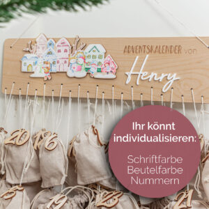 Adventskalender mit Winterstadt Motiv, Adventskalender aus Holz