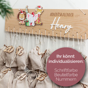 Adventskalender aus Holz mit Name, Adventskalender mit Safaritieren