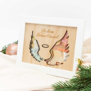 Geldgeschenkverpackung Weihnachten, Bilderrahmen mit Engel Motiv
