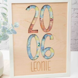 Geldgeschenk zum 18. Geburtstag mit Geburtsjahr und Name