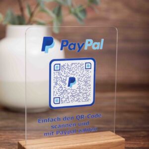 Mitarbeitergeschenke 35 Paypal me Aufsteller aus Acryl mit Holzsockel