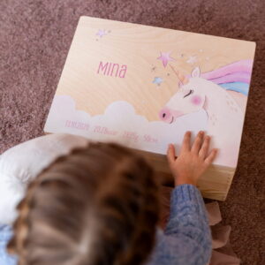 Erinnerungsbox Einhorn Unicorn mit Name und Geburtsdaten