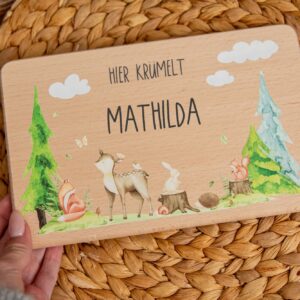 Frühstücksbrett, Brotzeitbreett, Jausenbrettchen, Waldtiere mit Name