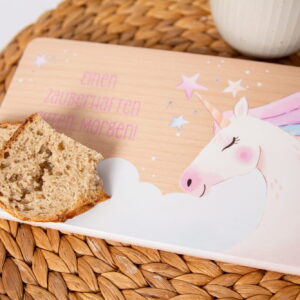 Frühstücksbrett, Brotzeitbrett, Brotzeitbretterl, Jausebrett mit Einhorn, zauberhafter guten Morgen