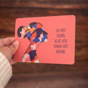 Holzpostkarte, Postkarte Du bist schön, klug und sowas von genug, Grußkarte freundin, Postkarte mit Spruch, Postkarte aus Holz