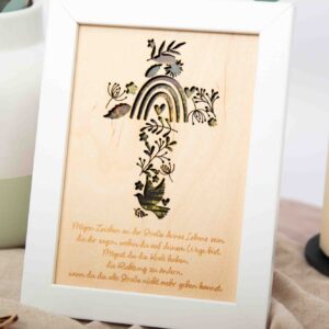 Taufgeschenk Kreuz, Holzbild mit Kreuz und Taufspruch