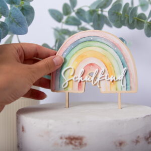 Caketopper Regenbogen Schulkind, Tortendeko Einschulung, Tortenstecker