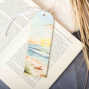Lesezeichen Strand mit Wellen, Lesezeichen Urlaub, Sonnenuntergang