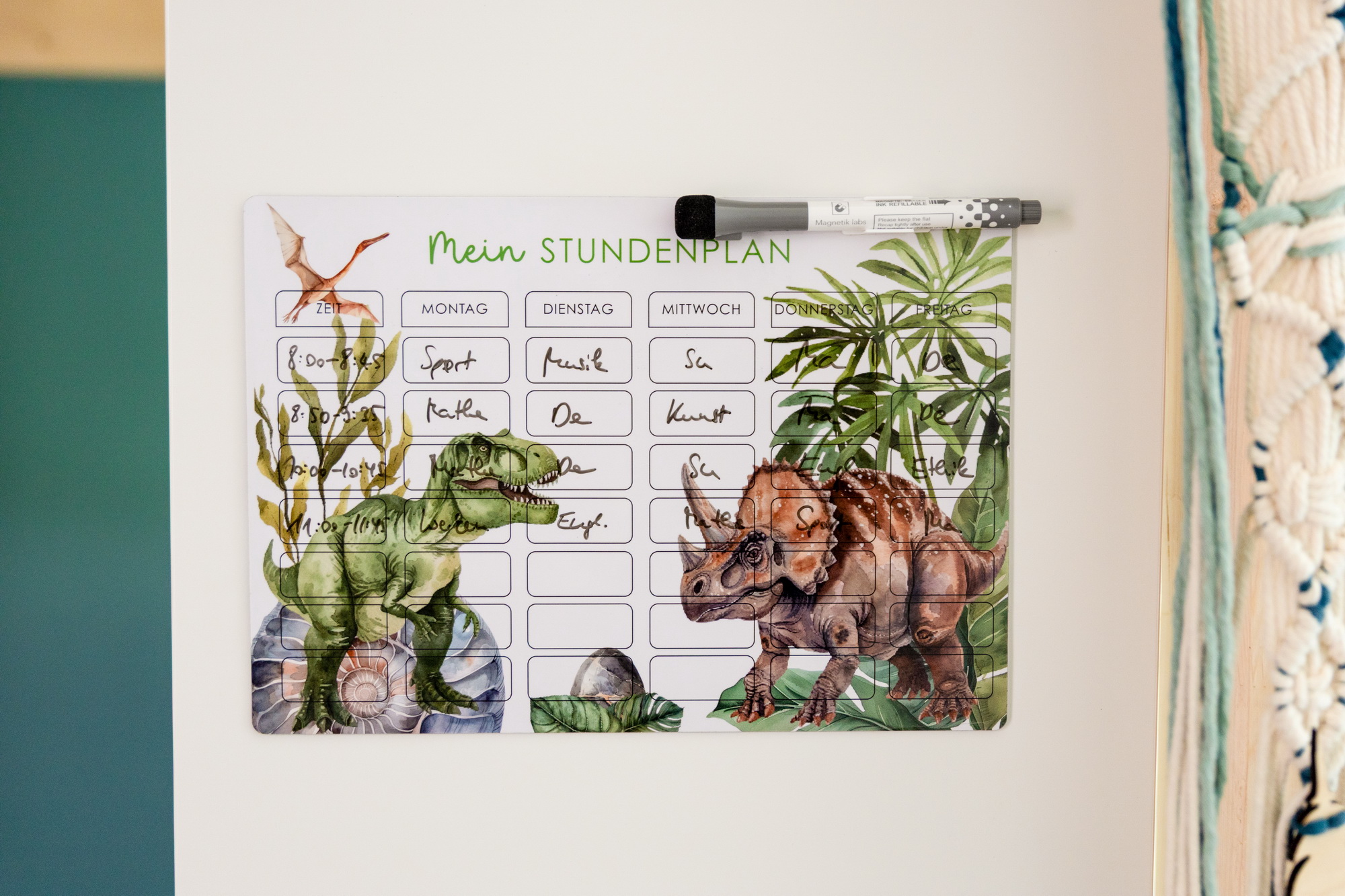 Stundenplan Dino selbstklebend / Sticky Wall Planner / individuell beschreiben und wegwischen / Stundenplan zur Einschulung mit Dinosauriern 3 Stundenplan mit Dino, Sticky Wall Planner, Selbstklebender Stundenplan, nachhaltiger Stundenplan, wiederverwendbar