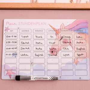 Stundenplan Einhorn, widerbeschreibbar mit Stift, Selbstklebend auf allen Untergründen, Geschenk zur Einschulung