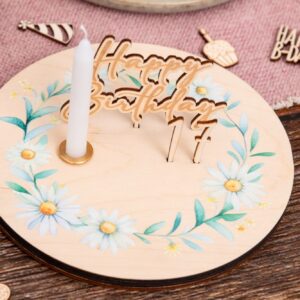 Geburtstagsteller mit Blumenmuster, Happy Birthday mit Zahlenset, Geburtstagsteller bis 99, Geburtstagsteller aus Holz