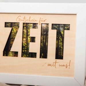Gutschein für Zit mit uns, Geschenkidee, Zeit verschenken, Zeit statt Zeug Bilderrahmen