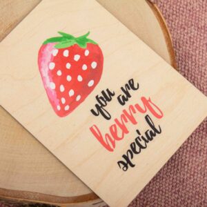 Geschenk für Frau, Grußkarte, Holzpostkarte, Postkarte You are berry special, Postkarte aus Holz, Liebe, Erdbeere