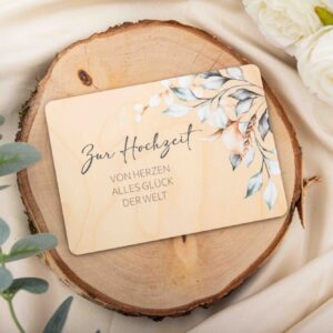 Geschenk zur Hochzeit, Geschenk für Brautpaar, Grußkarte, Holzpostkarte, Postkarte Von Herzen alles Glück der Welt, Postkarte aus Holz, Liebe, Love