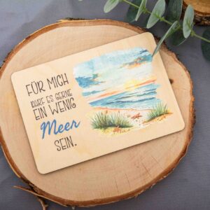 Holzpostkarte, Postkarte Postkarte - Für mich darf es gerne ein wenig Meer sein, Postkarte aus Holz, Urlaub, Ostsee, Nordsee, Urlaubspost