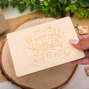 Geschenk zum Geburtstag, Geschenk für Frau, Grußkarte, Holzpostkarte, Postkarte Happy Birthday, Postkarte aus Holz