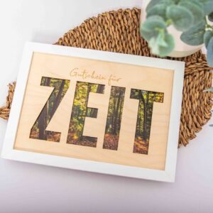Gutschein für Zeit Bilderrahmen - Geschenkidee Zeit verschenken, Holzbild Geschenk