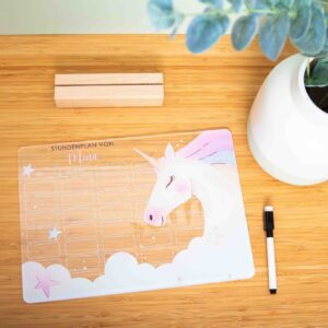 Einhorn Stundenplan mit Name, Acryl Stundenplan, Wiederbeschreibbar, Einschulung Geschenk Mädchen