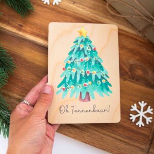 Holzpostkarte Weihnachten, Weihnachtspost, Grußkarte aus Holz, Tannenbaum, Oh Tannenbaum