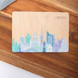 Postkarte Stadt mit Skyline, Postkarte mit eigener Skyline konfigurieren, Holzpostkarte, Tourismus