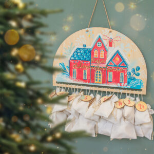 Adventskalender personalisiert zum selber befüllen, Adventskalender aus Holz, Handgemachter Adventskalender mit Winterlandschaft, Nachhaltiger Adventskalender für Erwachsene