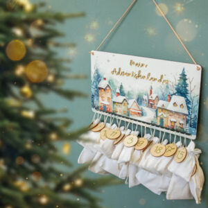 Adventskalender personalisiert zum selber befüllen, Adventskalender aus Holz, Handgemachter Adventskalender mit Winterlandschaft, Nachhaltiger Adventskalender für Erwachsene