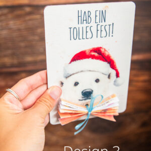 Weihnachtspost Geldgeschenk Postkarte aus Holz mit Druck Eisbär - Hab ein tolles Fest und Geldhalter