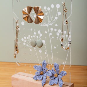 Schmuckständer mit Pusteblume und Echtholzsockel, Schmuckständer, Ohrringhalter