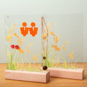 Schmuckständer mit Blumenmuster und Echtholzsockel, Schmuckständer, Ohrringhalter