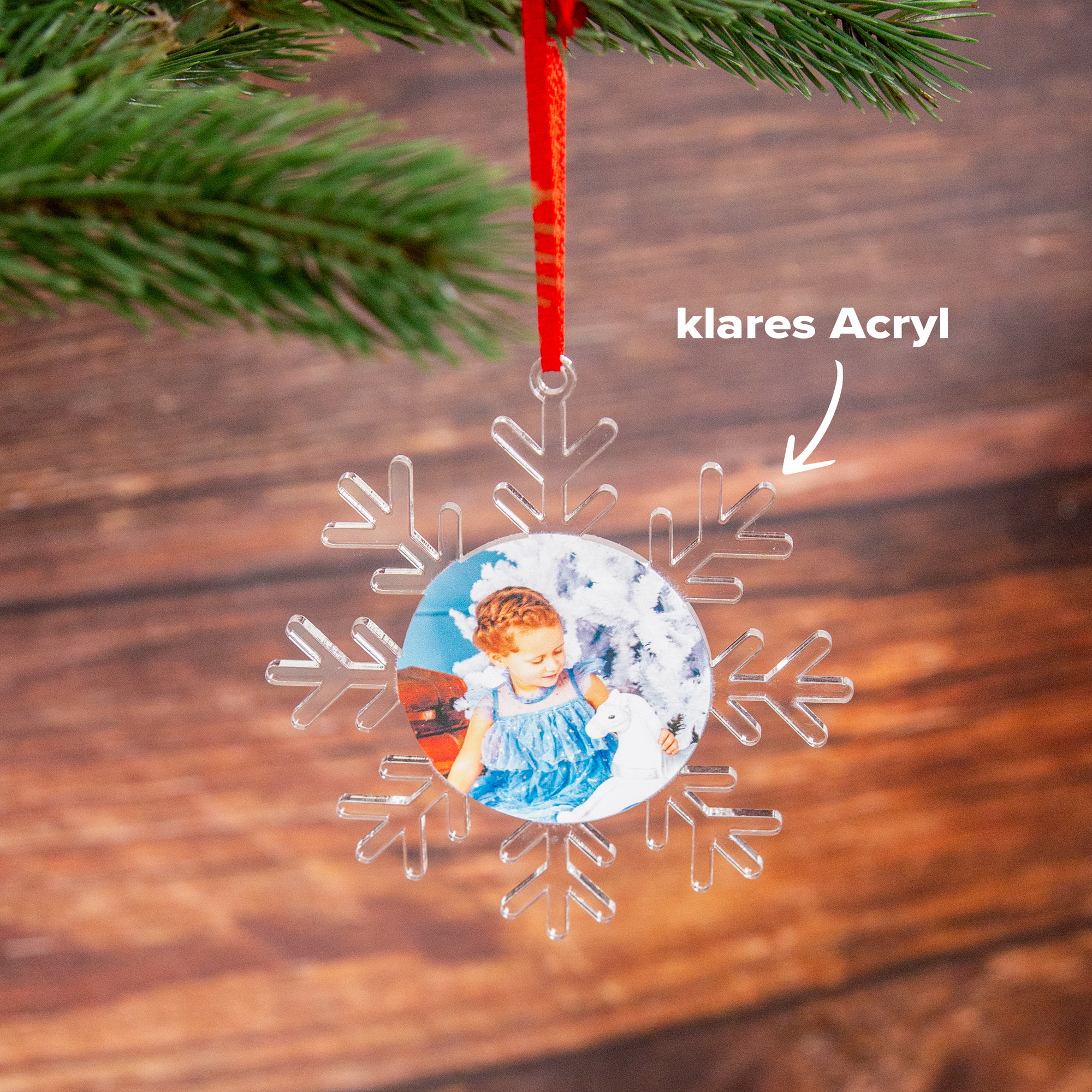 Personalisierte Christbaumkugel mit Foto | Weihnachtsbaumschmuck aus Holz & Acryl | Unikat Handmade in Leipzig 4 Weihnachtsbaumanhänger Schneeflocke mit Foto, Christbaumschmuck mit Foto als Geschenkidee zu Weihnachten oder als Anhänger für Weihnachts-Geschenk