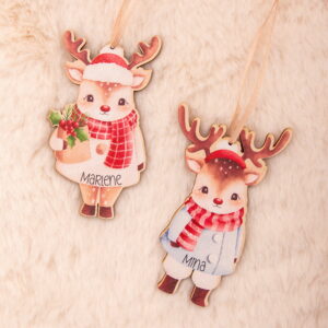 Personalisierter Rentier Geschenkanhänger aus Holz | Weihnachtsgeschenk Anhänger mit Name - Christbaumschmuck handgemacht