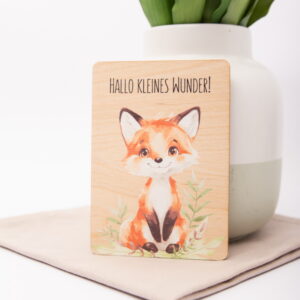 Hallo kleines Wunder - Postkarte aus Holz zur Geburt