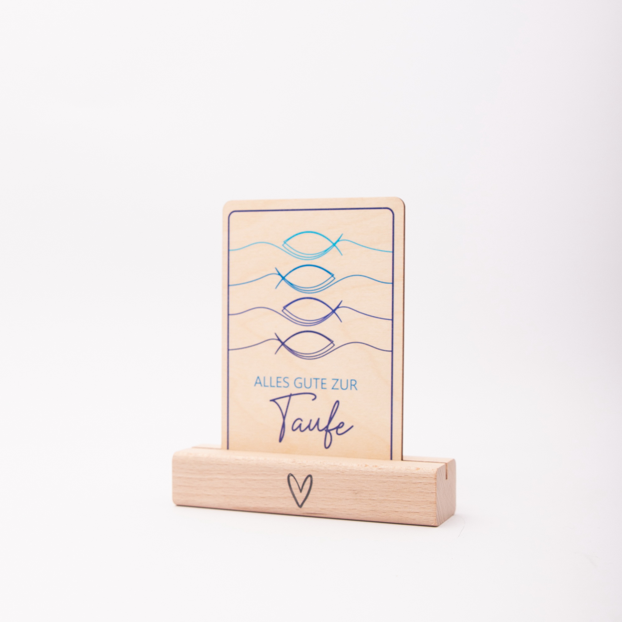 Holzpostkarte zur Taufe – Maritimes Fische Motiv – Besonderes Taufgeschenk aus Birkenholz A6 5 Postkarten aus Holz mit Spruch Alles Gute zur Taufe mit 4 Fischen