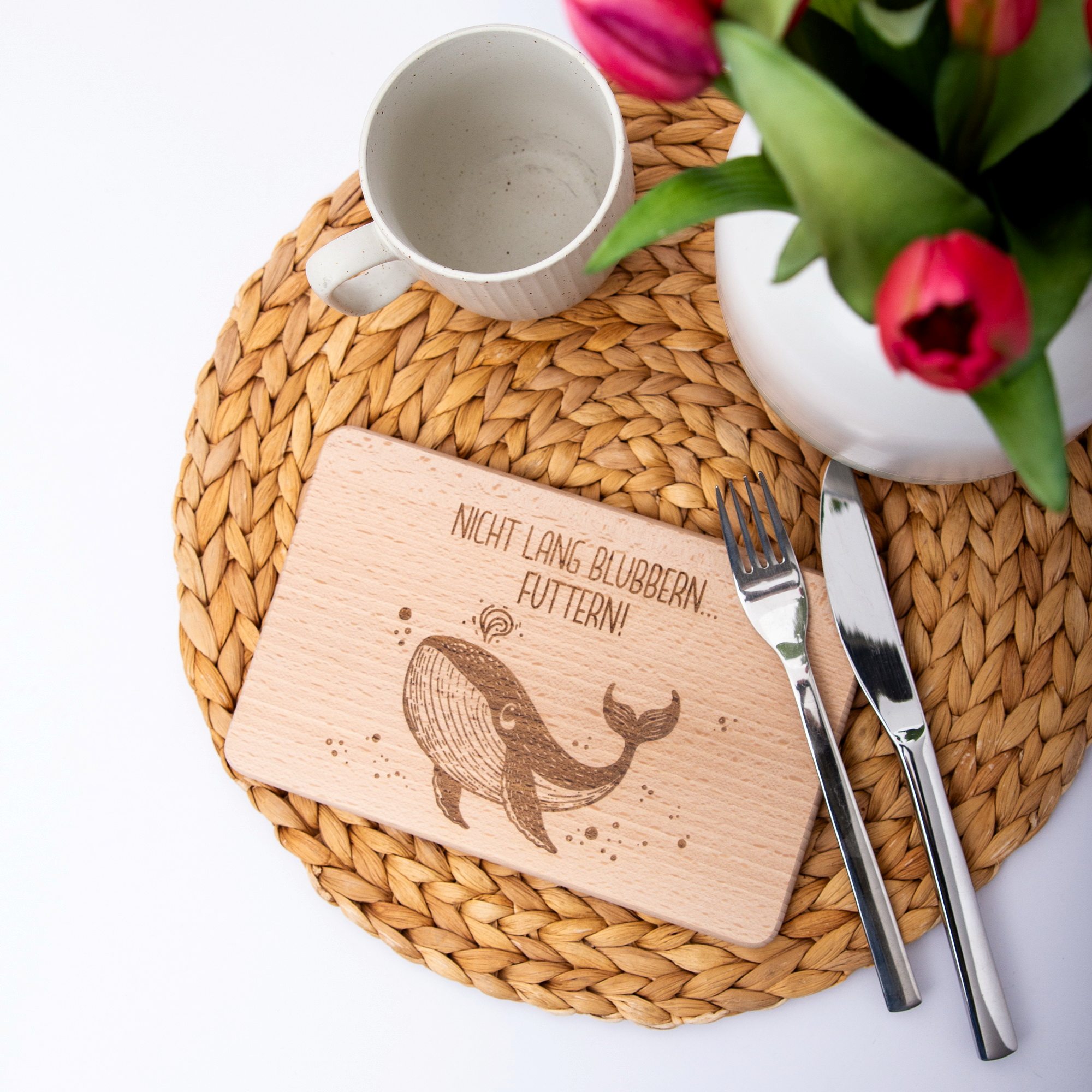 Wal Frühstücks-Brettchen / Nicht lang blubbern - futtern / Geschenkidee Kind / Urlaubsfeeling / Brotzeitbrett / Frühstücksbrett / Jausebrett 1 Nicht lang blubbern, futtern - Holzbrettchen, Brotzeitbrett, Jausebrettchen, Frühstücksbrett, Vollholzbrett